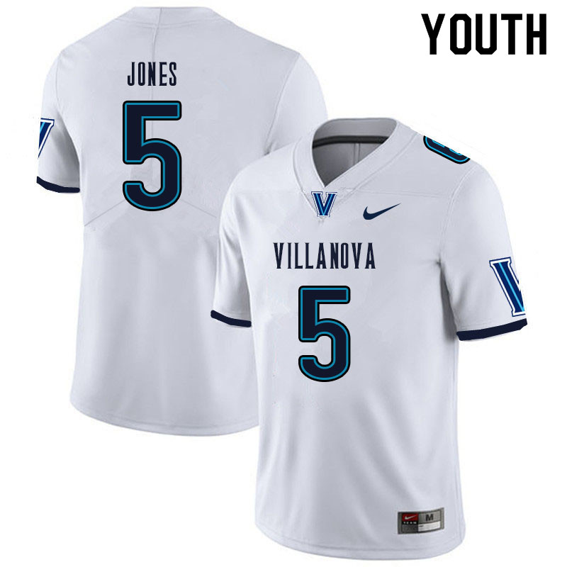 Youth #5 Jevon Jones Villanova Wildcats College Football Jerseys Sale-White - Click Image to Close